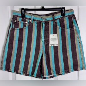 Topshop Retro Stripe Denim Shorts Womens US 10 NWT High Waist Festival 90s